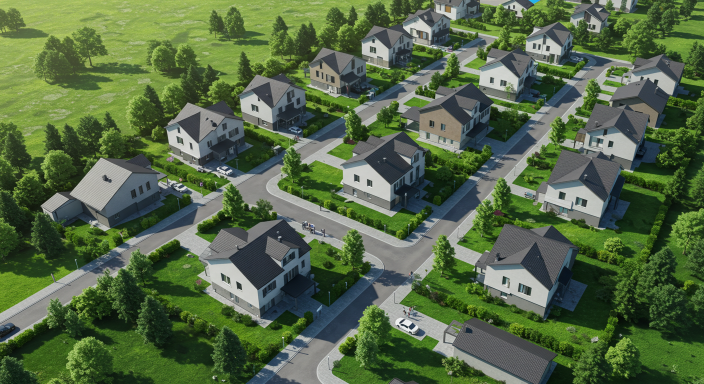 Aerial view of residential neighborhood